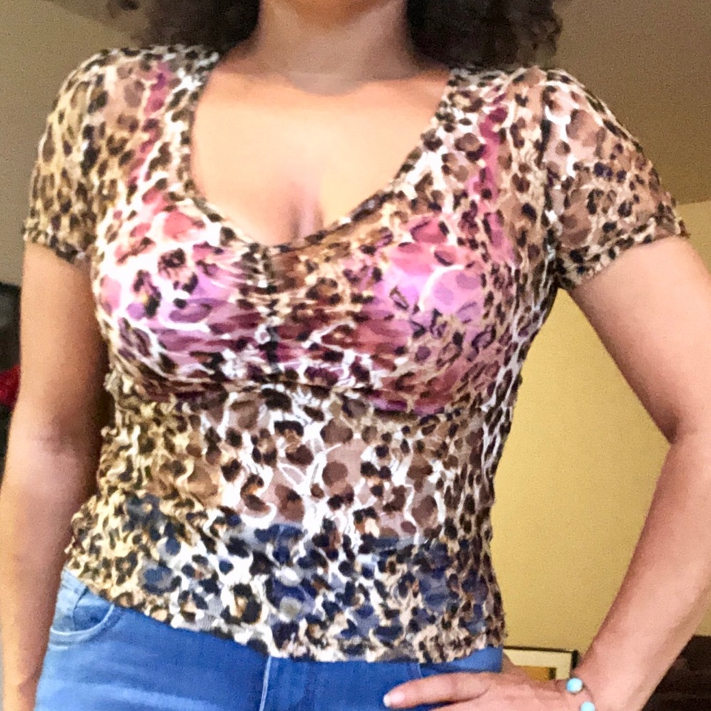 Sheer leopard print mesh top, NEW! - Picture 6 of 8
